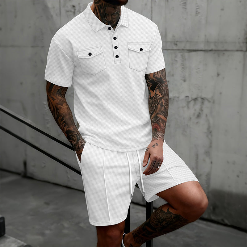 Ensemble 2 pièces pour homme : haut à manches courtes et short à cordon