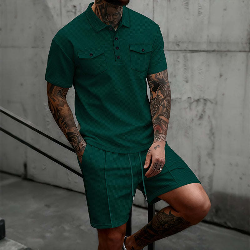 Ensemble 2 pièces pour homme : haut à manches courtes et short à cordon