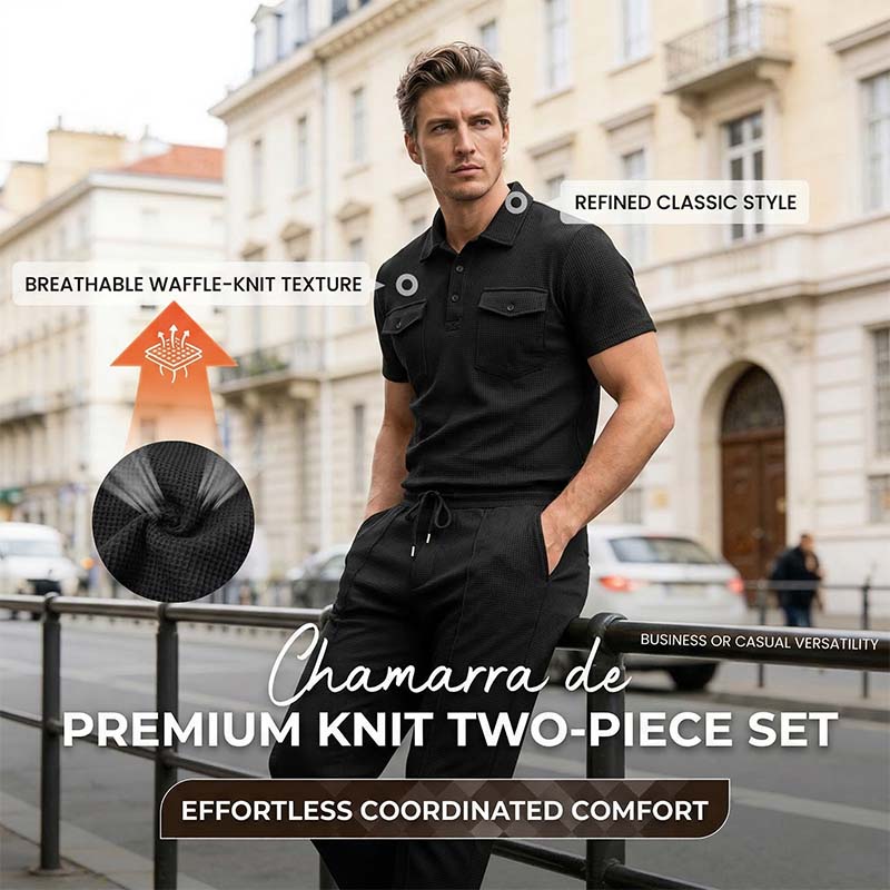 Ensemble homme composé d'un haut à manches courtes en maille gaufrée et d'un pantalon