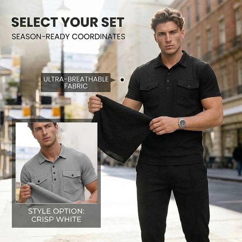 Ensemble homme composé d'un haut à manches courtes en maille gaufrée et d'un pantalon