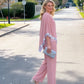 ⏳Spécial à durée limitée⏰Elegant Sequin Trim Poncho Top & Wide-Leg Pants Set👚👖