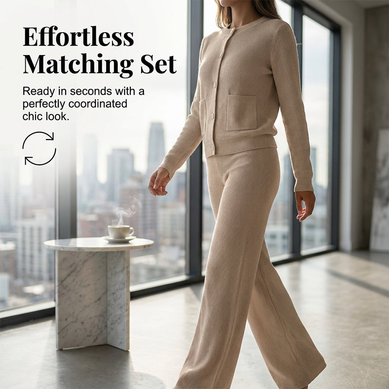 Ensemble 2 pièces composé d'un haut en maille et d'un pantalon pour femme