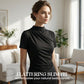 T-shirt à col montant froncé et manches courtes pour femme