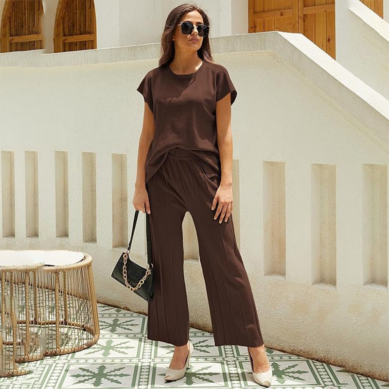 🎉Offre exceptionnelle : 50 % de réduction🛍️Ensemble 2 pièces composé d'un haut à manches courtes et d'un pantalon à jambes larges