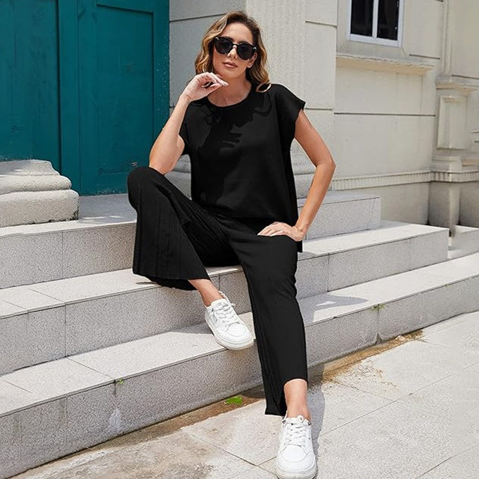 🎉Offre exceptionnelle : 50 % de réduction🛍️Ensemble 2 pièces composé d'un haut à manches courtes et d'un pantalon à jambes larges