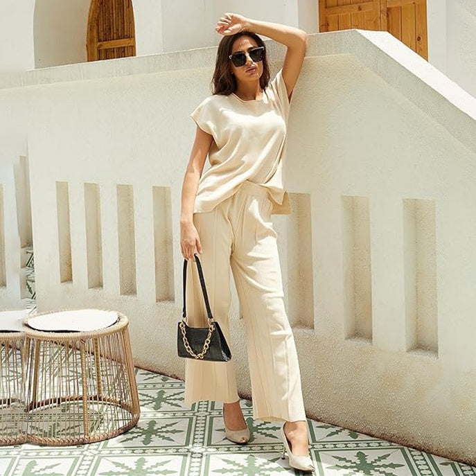 🎉Offre exceptionnelle : 50 % de réduction🛍️Ensemble 2 pièces composé d'un haut à manches courtes et d'un pantalon à jambes larges