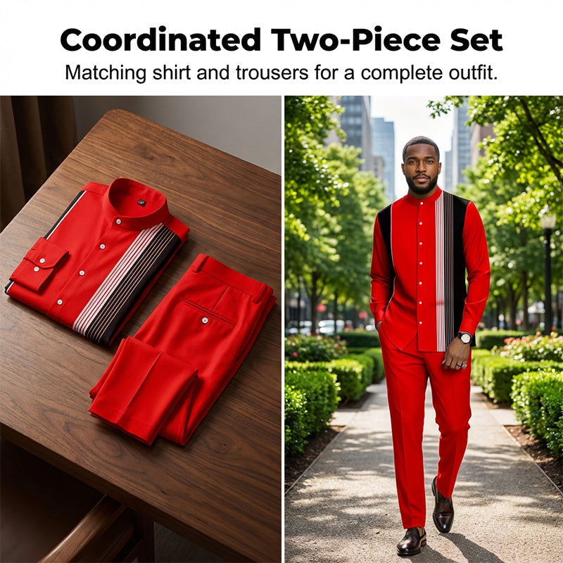 🔥 Letzter Tag: 50 % Rabatt🔥 Zeitlich begrenztes Angebot-Gestreiftes Herrenhemd und gestreifte Hose, 2-teiliges Set