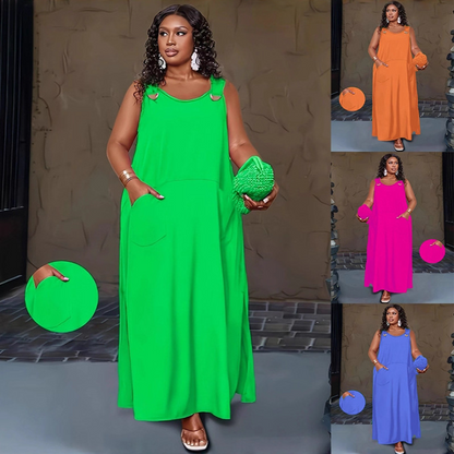Robe longue sans manches décontractée pour femme, avec poches