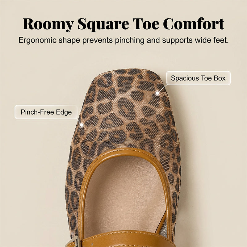 Women's Leopard Print Mesh Mary Jane Flats