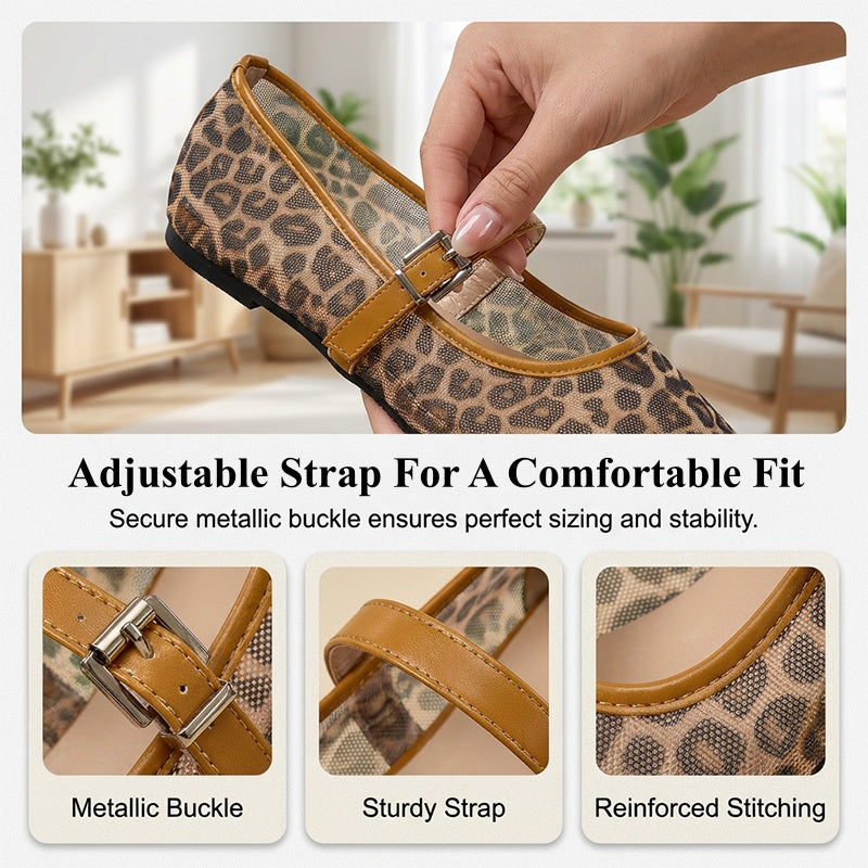 Women's Leopard Print Mesh Mary Jane Flats