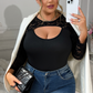 Body à manches en dentelle et découpes, grande taille