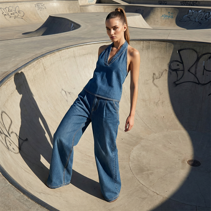 ⚡️Offres spéciales⚡️Ensemble décontracté pour femme : haut dos nu et pantalon large