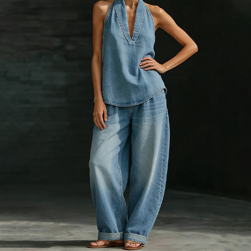 ⚡️Offres spéciales⚡️Ensemble décontracté pour femme : haut dos nu et pantalon large