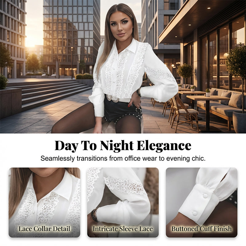 Blouse à manches longues en dentelle ajourée pour femme