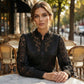 Blouse à manches longues en dentelle ajourée pour femme