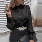 Blouse à manches longues en dentelle ajourée pour femme