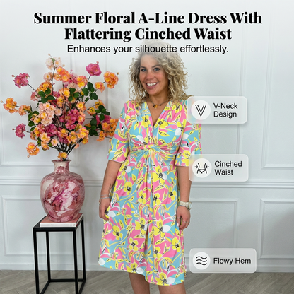 Robe évasée à nouer à la taille, imprimé floral, pour un look décontracté