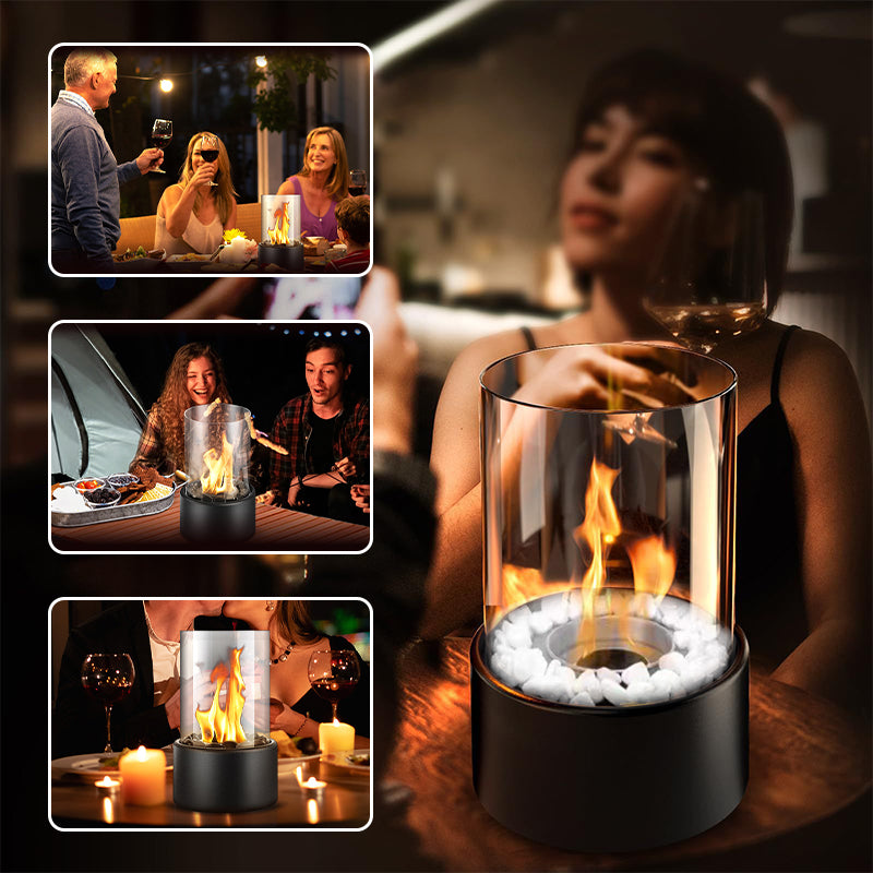 🔥 Cheminée de table en verre et métal, foyer portable sans fumée pour l'intérieur et l'extérieur, avec brûleur à éthanol, accent décoratif pour votre maison 🔥