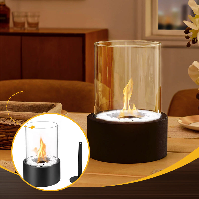 🔥 Cheminée de table en verre et métal, foyer portable sans fumée pour l'intérieur et l'extérieur, avec brûleur à éthanol, accent décoratif pour votre maison 🔥