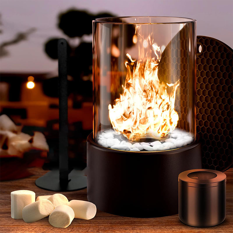 🔥 Cheminée de table en verre et métal, foyer portable sans fumée pour l'intérieur et l'extérieur, avec brûleur à éthanol, accent décoratif pour votre maison 🔥