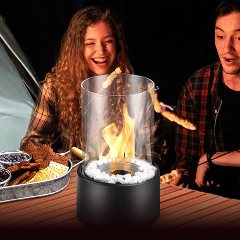 🔥 Cheminée de table en verre et métal, foyer portable sans fumée pour l'intérieur et l'extérieur, avec brûleur à éthanol, accent décoratif pour votre maison 🔥