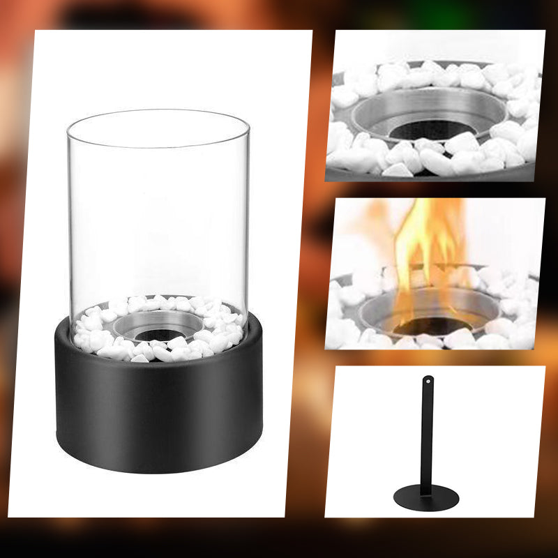 🔥 Cheminée de table en verre et métal, foyer portable sans fumée pour l'intérieur et l'extérieur, avec brûleur à éthanol, accent décoratif pour votre maison 🔥