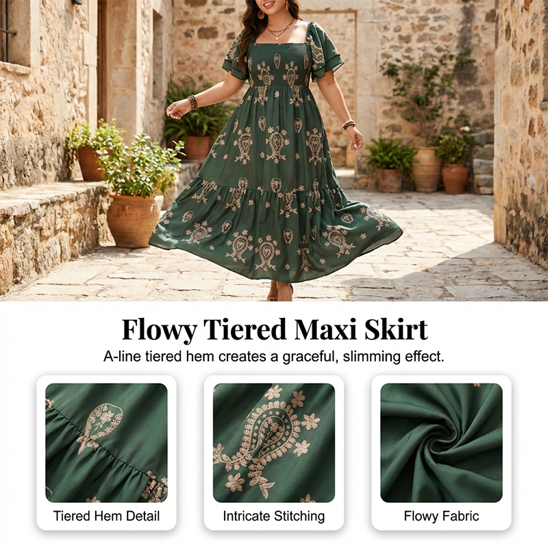 Robe fluide à encolure carrée et smocks pour femme💗 Une élégance naturelle✨