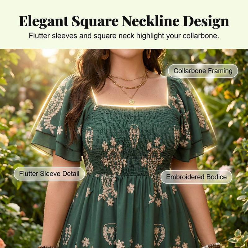 Robe fluide à encolure carrée et smocks pour femme💗 Une élégance naturelle✨