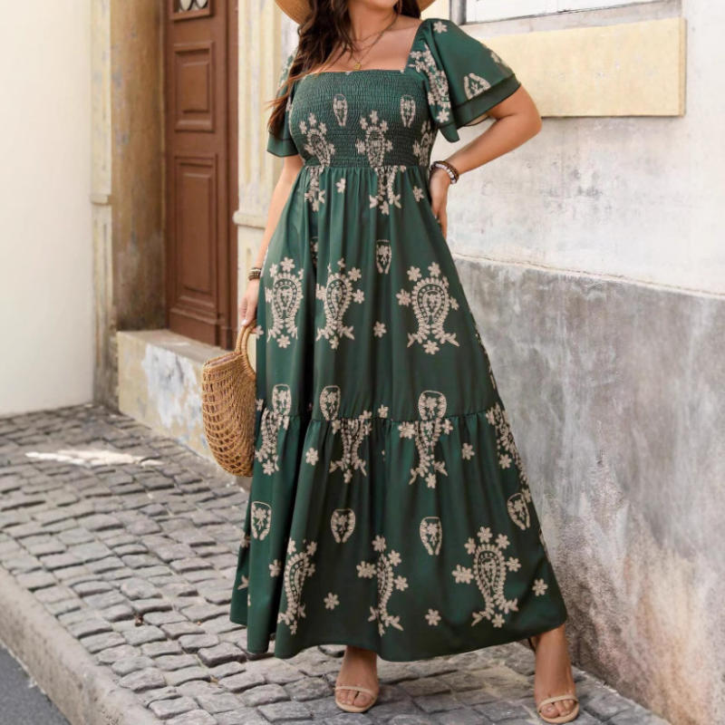 Robe fluide à encolure carrée et smocks pour femme💗 Une élégance naturelle✨