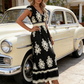 🎑👗 PROMO FLASH 50% ! Robe Longue Femme Imprimé Baroque – Col en V, Taille Haute, Tissu Fluide, 5 Couleurs, Style Bohème Chic 🌸