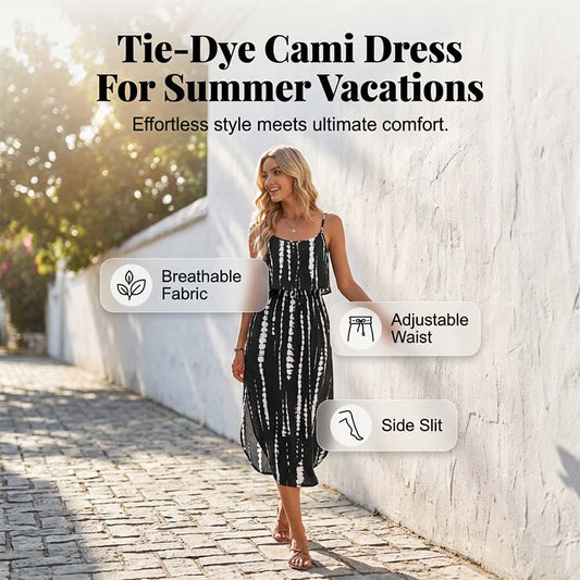 Robe midi à bretelles tie-dye pour femme