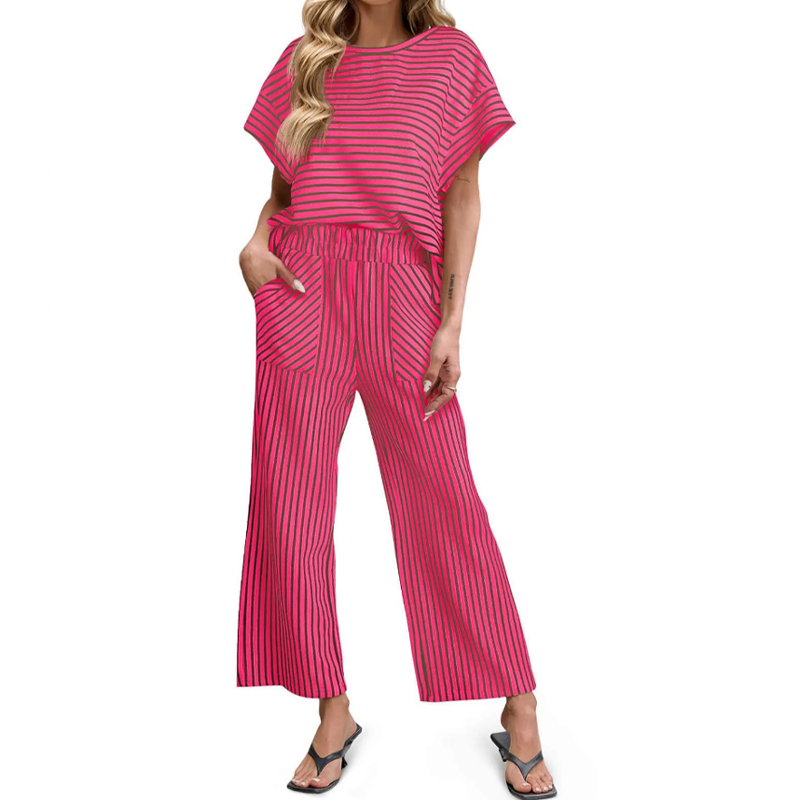 Ensemble deux pièces rayé pour femme