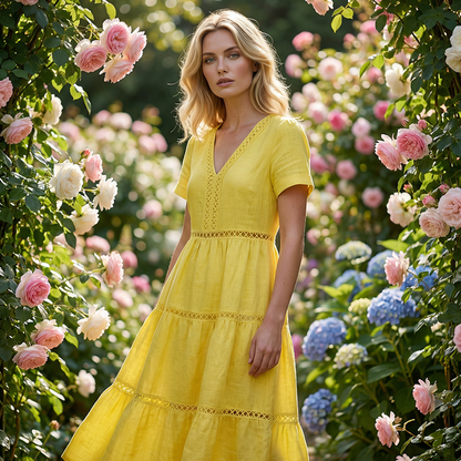🌺👗 50 % de réduction 🌺 Robe élégante à encolure en V et empiècements en dentelle pour femme