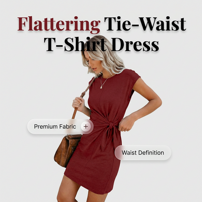 Robe t-shirt à manches courtes et cordon à la taille pour femme