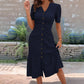 🔥DERNIER JOUR : 50 % DE RÉDUCTION🌞💃Robe midi à manches courtes et col en V, boutonnée, pour femme
