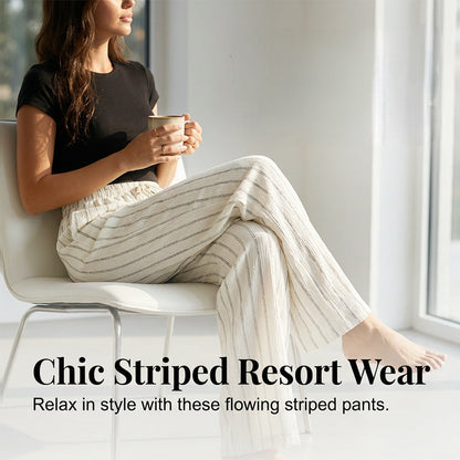 👖 50 % DE RÉDUCTION EN CE MOMENT ! Pantalon large à rayures pour femme avec cordon de serrage – Léger, respirant et à taille ajustable pour un look chic et décontracté ✨🍃