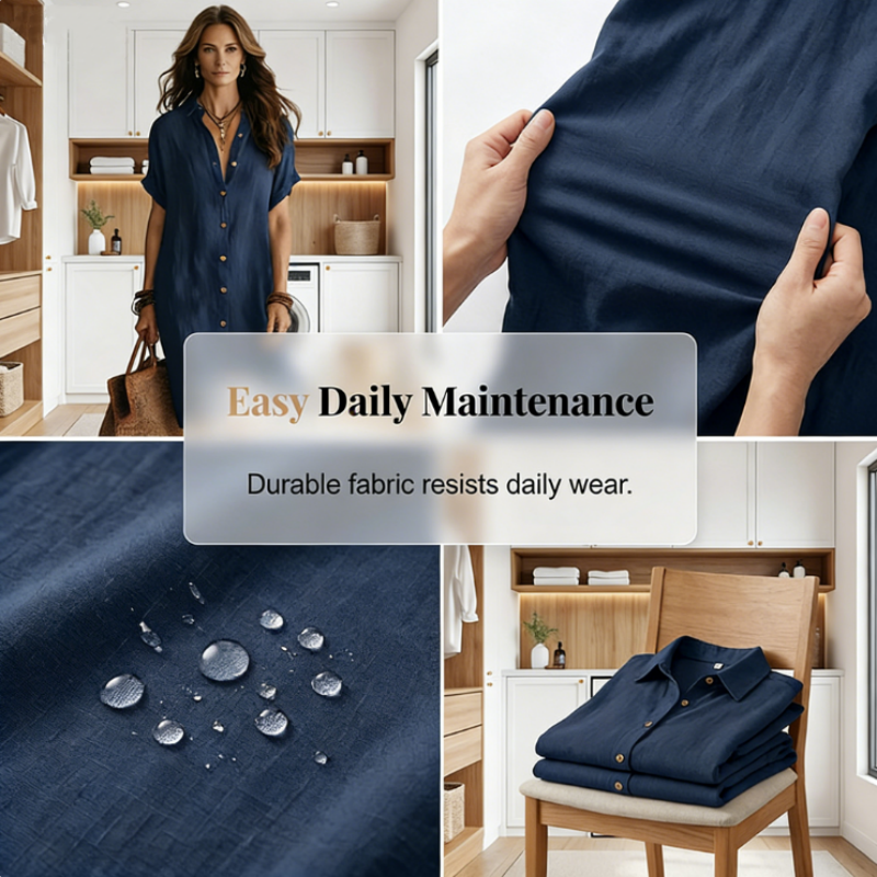 🌸 Robe courte boutonnée en coton et lin pour femme ✨ Un indispensable de votre nouvelle garde-robe