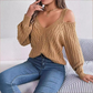 Pull à col en V et épaules dénudées en maille torsadée pour femme