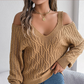 Pull à col en V et épaules dénudées en maille torsadée pour femme
