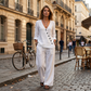 Women's V-Neck Asymmetrical Button Linen Two-Piece Set