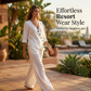 Women's V-Neck Asymmetrical Button Linen Two-Piece Set