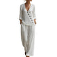 Women's V-Neck Asymmetrical Button Linen Two-Piece Set