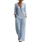 Women's V-Neck Asymmetrical Button Linen Two-Piece Set