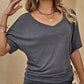 👕 50% DE RÉDUCTION ✨ T-shirt femme à épaules dénudées & manches courtes – Coupe ample & tissu léger – Style décontracté, disponible en gris/noir/marron, tailles S-XL – parfait pour l’été 🌸