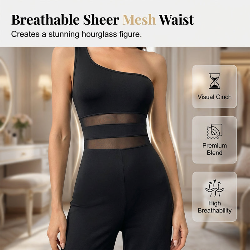 🌸🍁50% de réduction 🔥Combinaison à jambes larges avec empiècement en maille et une seule bretelle