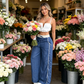 Pantalon taille haute à jambes larges pour femme