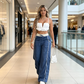 Pantalon taille haute à jambes larges pour femme