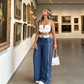 Pantalon taille haute à jambes larges pour femme