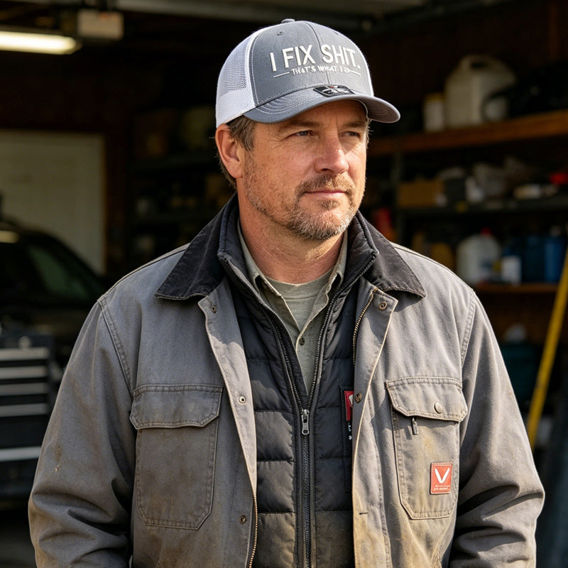 🔥🧢☀️ NOUVEAUTÉS 2026 -50% ! Casquette Trucker Brodée "I Fix Shit" – Dos Maille Respirant, Anti-UV (Noir/Gris/Orange)