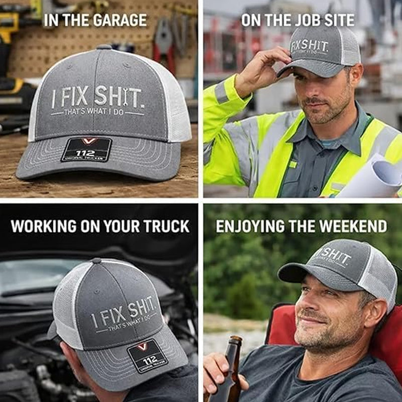 🔥🧢☀️ NOUVEAUTÉS 2026 -50% ! Casquette Trucker Brodée "I Fix Shit" – Dos Maille Respirant, Anti-UV (Noir/Gris/Orange)
